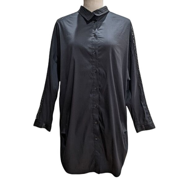 Demoo Parkchoonmoo Button Down Eyelet Collar & Sleeves Blouse Asymmetric Collar - Picture 1 of 8